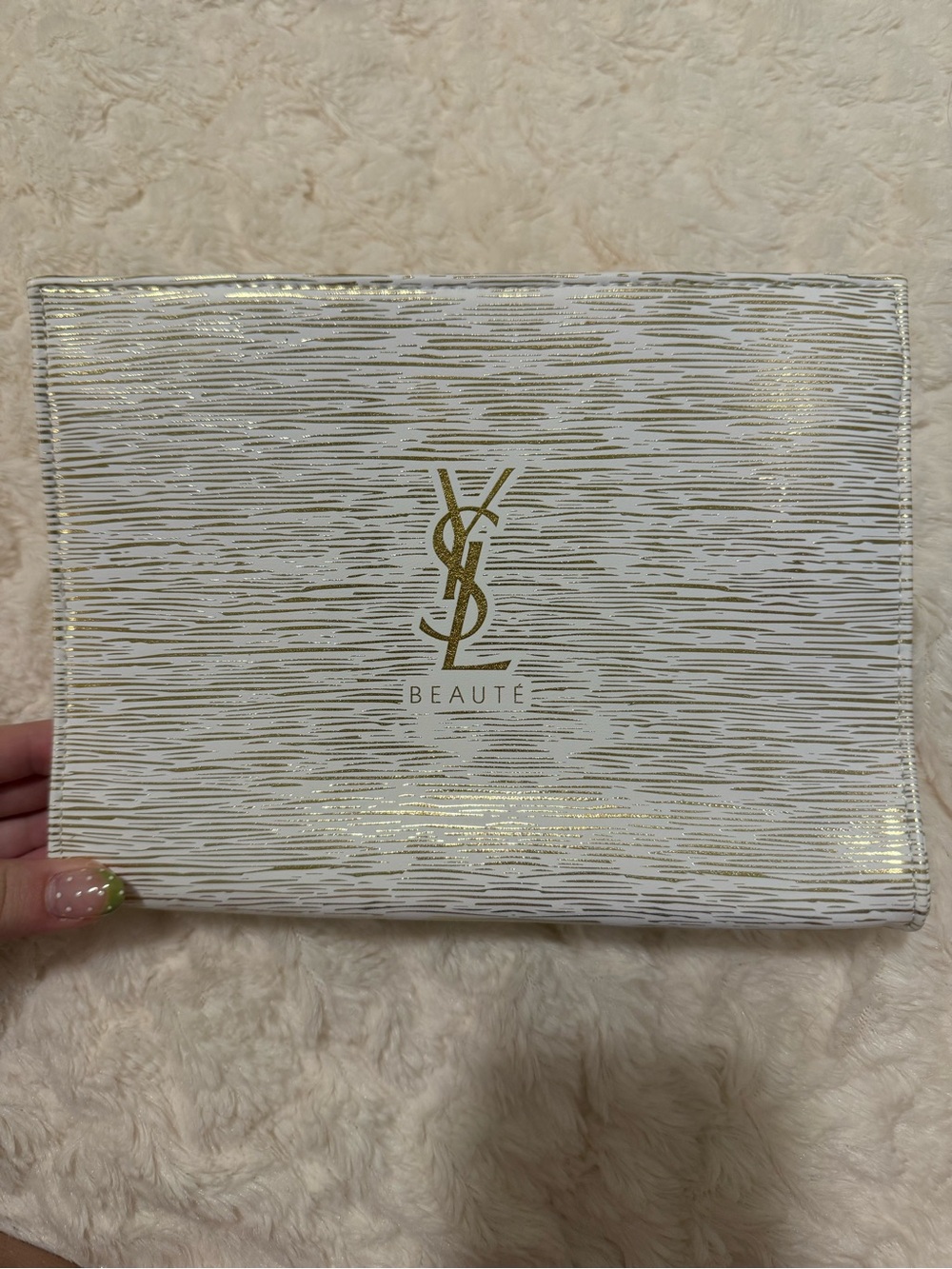 Yves Saint Laurent Beauté White & Gold Textured Cosmetic Pouch